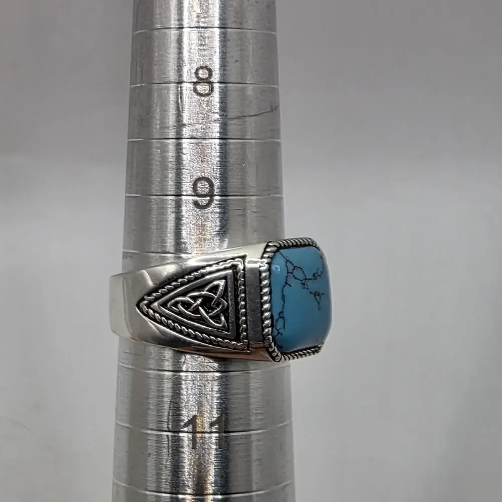 Sterling Silver Turquoise Ring Celtic Pattern Irish Blessing Inscription Ring 10